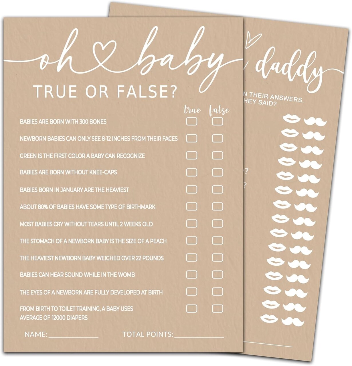 Hilarious Baby Shower Game Cards Ideas, 5" x 7" Double-Sided Baby Shower Games